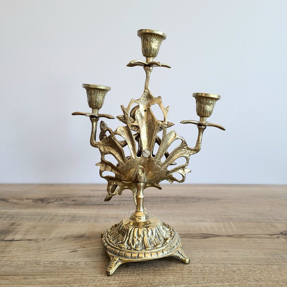Vintage Solid Brass Candleholder with Cherub Figure. - Picture 4 of 7